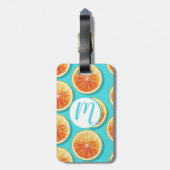 Oranje plakken op blauw bagagelabel (Achterkant verticaal)