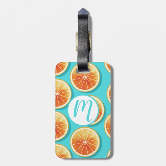 Oranje plakken op blauw bagagelabel (Achterkant verticaal)