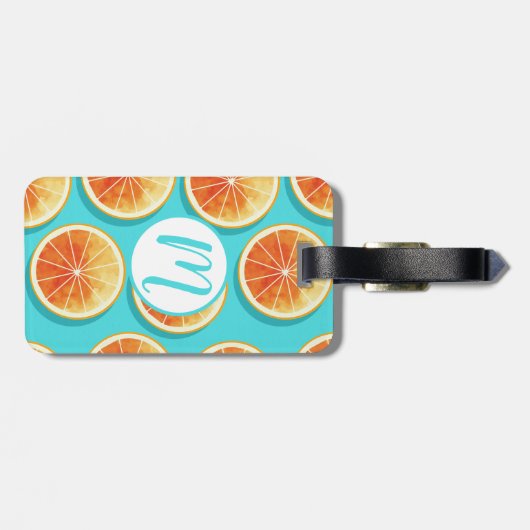 Oranje plakken op blauw bagagelabel (Achterkant horizontaal)