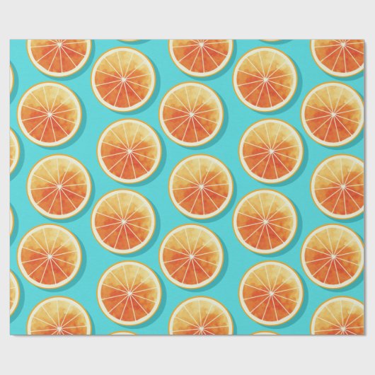 Oranje plakken op blauw cadeaupapier (Vlak)