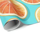 Oranje plakken op blauw cadeaupapier (Rol Hoek)