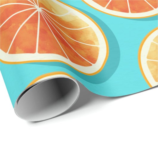 Oranje plakken op blauw cadeaupapier (Rol Hoek)