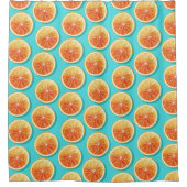 Oranje plakken op blauw douchegordijn (Voorkant)