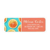 Oranje plakken op blauw etiket (Voorkant)