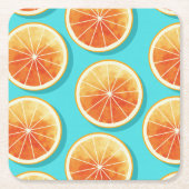 Oranje plakken op blauw kartonnen onderzetters (Voorkant)