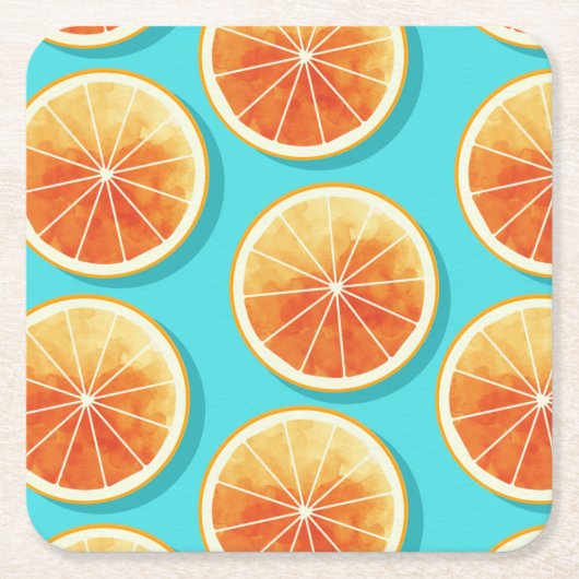 Oranje plakken op blauw kartonnen onderzetters (Voorkant)