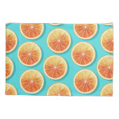 Oranje plakken op blauw kussensloop (Achterkant)