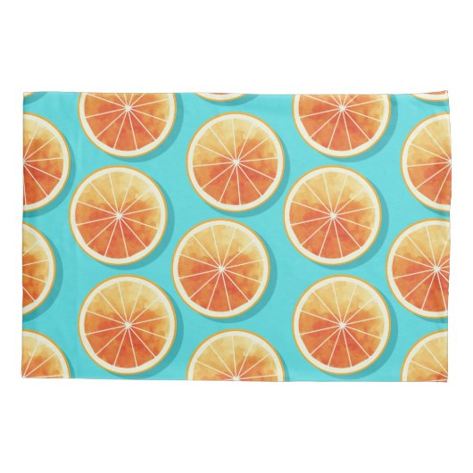 Oranje plakken op blauw kussensloop (Achterkant)