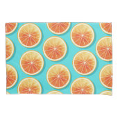 Oranje plakken op blauw kussensloop (Voorkant)