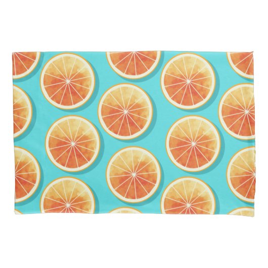 Oranje plakken op blauw kussensloop (Voorkant)