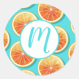 Oranje plakken op blauw ronde sticker