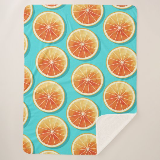 Oranje plakken op blauw sherpa deken (Voorkant)