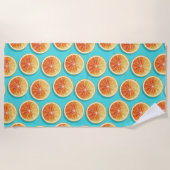 Oranje plakken op blauw strandlaken (Voorkant)