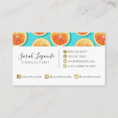 Oranje plakken op blauw visitekaartje (Achterkant)