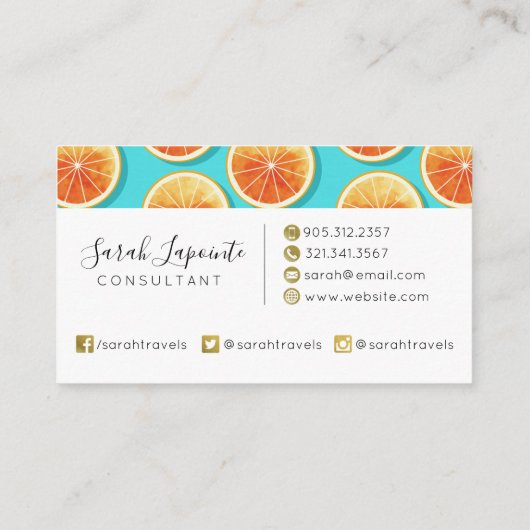 Oranje plakken op blauw visitekaartje (Achterkant)