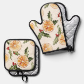 Oranje plakken ovenwant & pannenlap set (Voorkant / Achterkant)