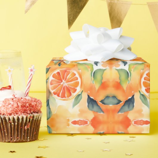 Oranje plakken verse Waterverf Citrus ontwerp Cadeaupapier (Verjaardagsfeest)