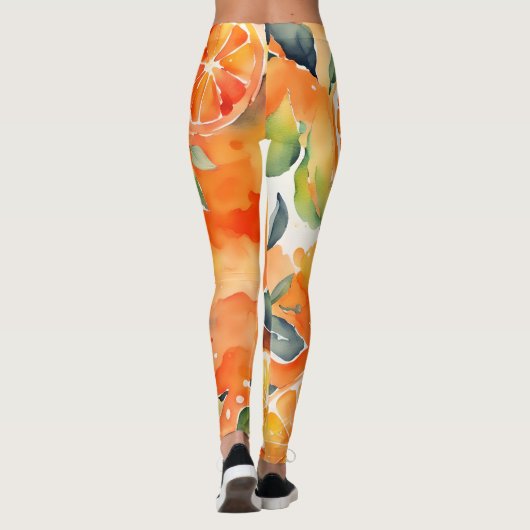 Oranje plakken verse Waterverf Citrus ontwerp Leggings (Achterkant)