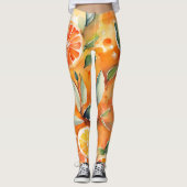 Oranje plakken verse Waterverf Citrus ontwerp Leggings (Voorkant)