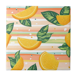 Oranje plakpatroon met groene bladeren op pastel tegeltje