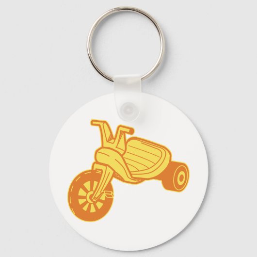 Oranje plastic driewielig grafisch sleutelhanger (Voorkant)