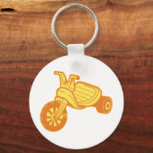 Oranje plastic driewielig grafisch sleutelhanger (Voorkant)