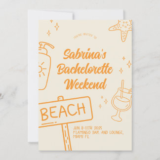 Oranje Plezier Strand Meisjesuitje Weekend Uitnodi Kaart