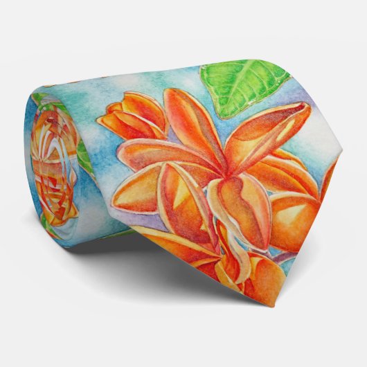 Oranje Plumeria Stropdas (Opgerold)