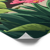 Oranje poes in een kleurrijke tuin poster (Hoek)