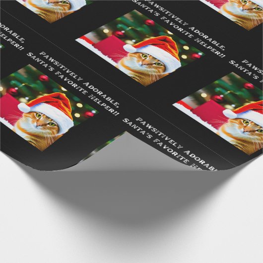 Oranje poes in kerstmuts inpakpapier (Hoek)