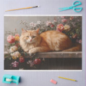 Oranje poes met Antiek bloemetjes schilderij Decou Tissuepapier (Craft)