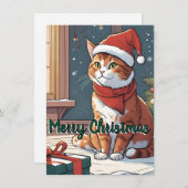 Oranje poes met kerst pet schattig dierenhuisje feestdagenkaart (Voorkant / Achterkant)