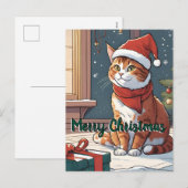 Oranje poes met kerst pet schattig dierenhuisje feestdagenkaart (Voorkant / Achterkant)