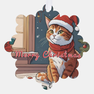 Oranje poes met kerst pet schattig huisdier ornament kaart