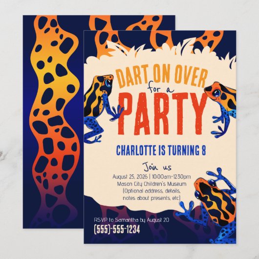 Oranje Poison Dart Frog Verjaardagsuitnodiging Kaart (Voorkant / Achterkant)