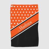 Oranje poka Dot Black Diagonaal Script Name Golfhanddoek (Voorkant)