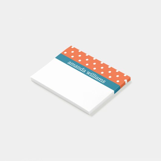 Oranje polawdots met blauwe streep post-it® notes (Schuin)
