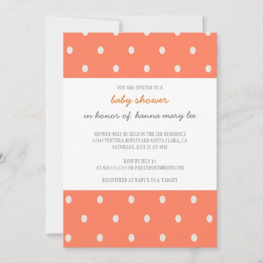 Oranje Polka Dot Baby shower Uitnodiging (Voorkant)