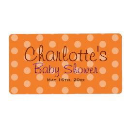 Oranje Polka Dot Baby shower Waterflesetiketten Etiket
