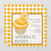 Oranje Polka Dot Cupcake Birthday Party Invitation Kaart (Voorkant / Achterkant)