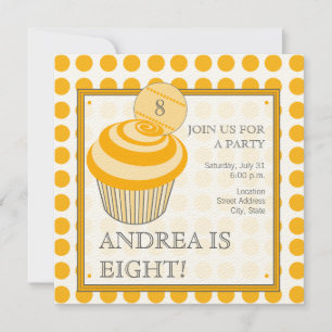 Oranje Polka Dot Cupcake Birthday Party Invitation Kaart
