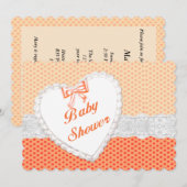 Oranje Polka Dot Lace Heart Baby shower Kaart (Voorkant / Achterkant)