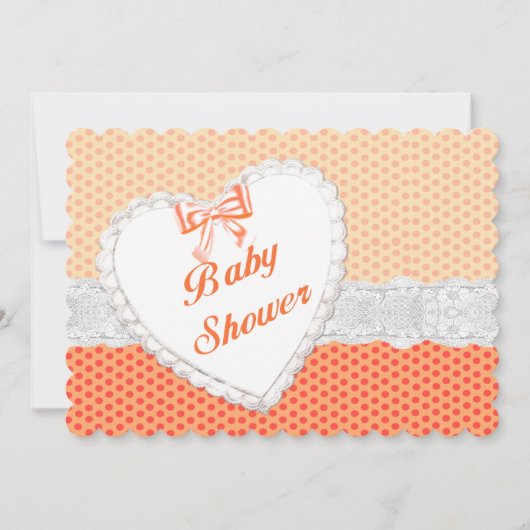 Oranje Polka Dot Lace Heart Baby shower Kaart (Voorkant)
