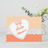 Oranje Polka Dot Lace Heart Baby shower Kaart (Staand voorkant)