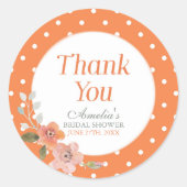 Oranje Polka Dot met Delicate Floral Hartelijk dan Ronde Sticker (Voorkant)