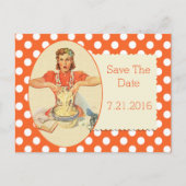 Oranje Polka Dot Retro Save the Date Briefkaart (Voorkant)
