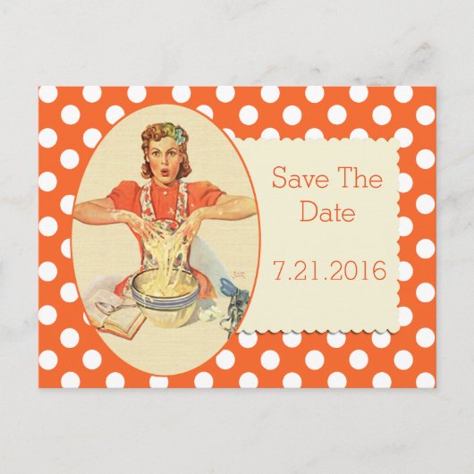 Oranje Polka Dot Retro Save the Date Briefkaart (Voorkant)