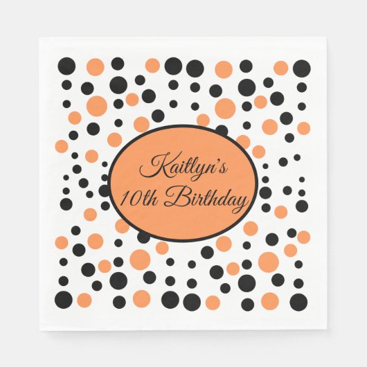 Oranje polka dot verjaardag servet (Voorkant)