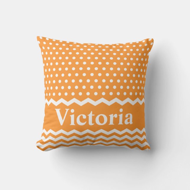 Oranje Polka Dots en Chevrons Kussen (Voorkant)