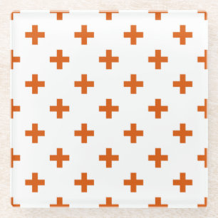 Oranje polka kruist wit glazen onderzetter
